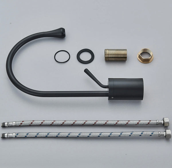 #1416 MATTE BLACK GOOSE NECK WATERFALL VANITY FAUCET