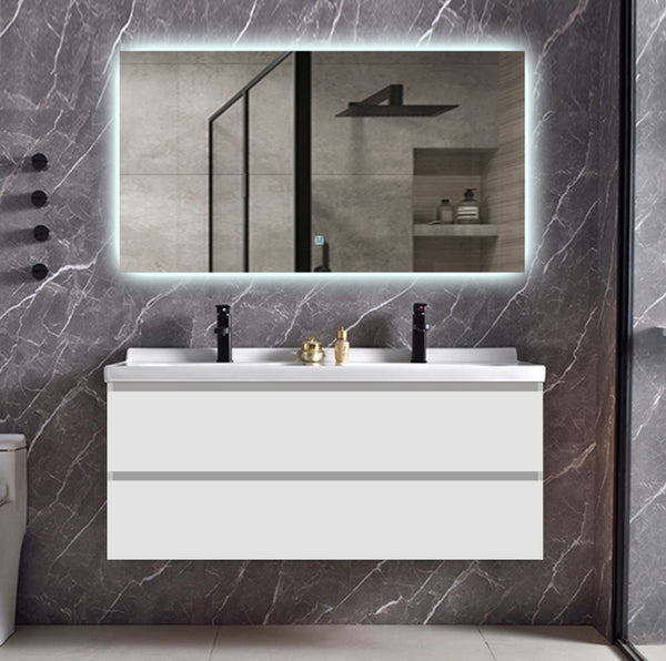 #1705 SG8056D 48-Inch White Floating His & Her Vanity Set with LED Mirror