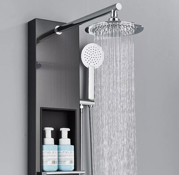 #1281 BLACK STAINLESS STEEL 8-INCH SHOWER PANEL WITH NICHE