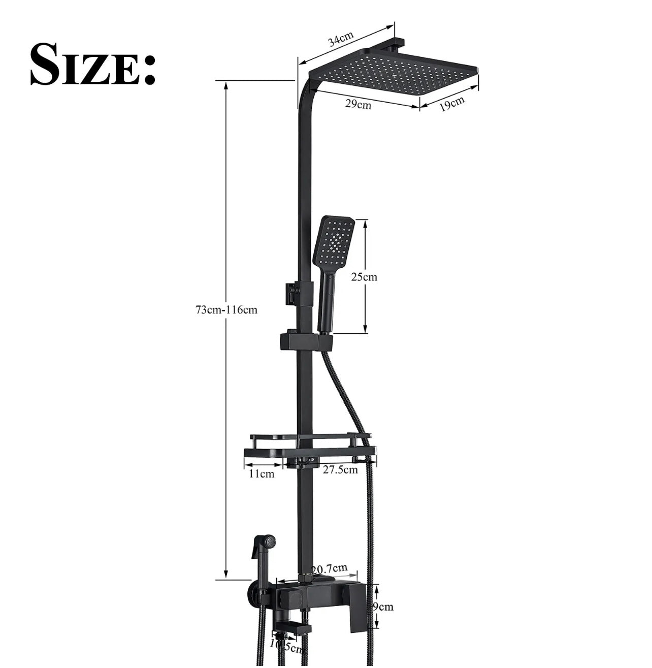 4 In 1 Rainfall Exposed Shower System With LCD Display & Shower Caddy