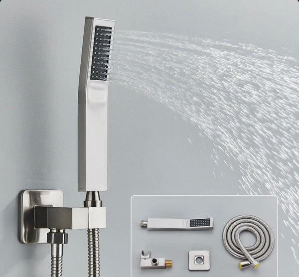 #1051 12-INCH BRUSHED NICKEL 3 FUNCTION SMART THERMOSTAT BUTTON PRESS SHOWER SYSTEM