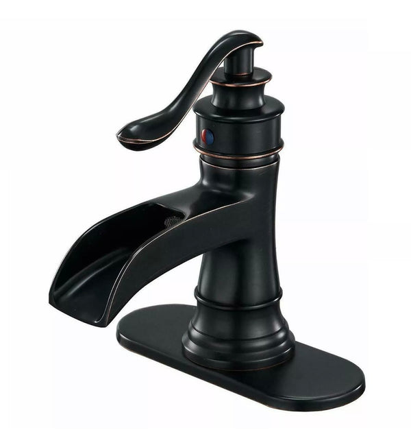 #1457 OIL RUBBED BRONZE WATERFALL VANITY FAUCET + POPUP DRAIN