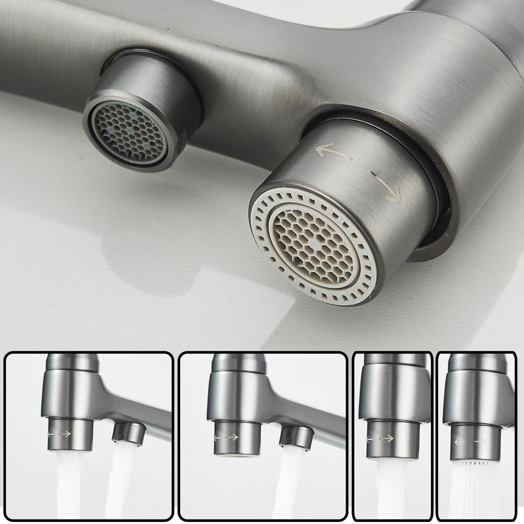 #1547 MATTE GRAY PULL-DOWN  DUAL SPRAY-HEAD TAP WATER + PURIFIED WATER KITCHEN FAUCET