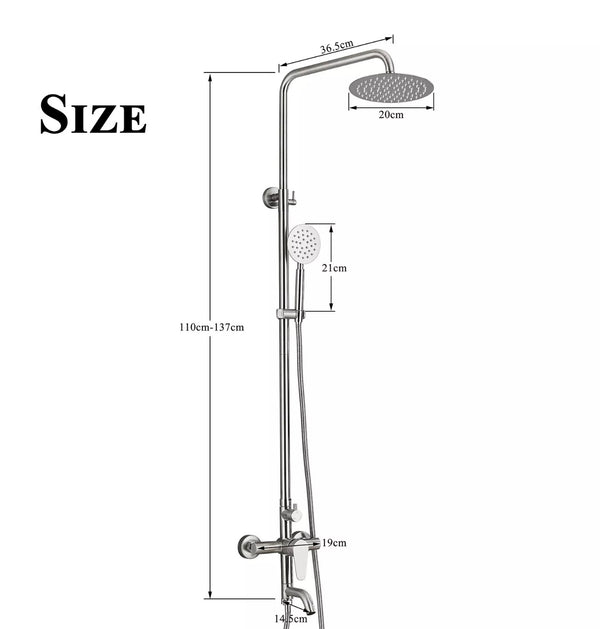 #1163 BRUSHED NICKEL 8-INCH 3 IN 1 RAIN OUTDOOR/INDOOR SHOWER FAUCET EXPOSED SHOWER FIXTURE SYSTEM SET