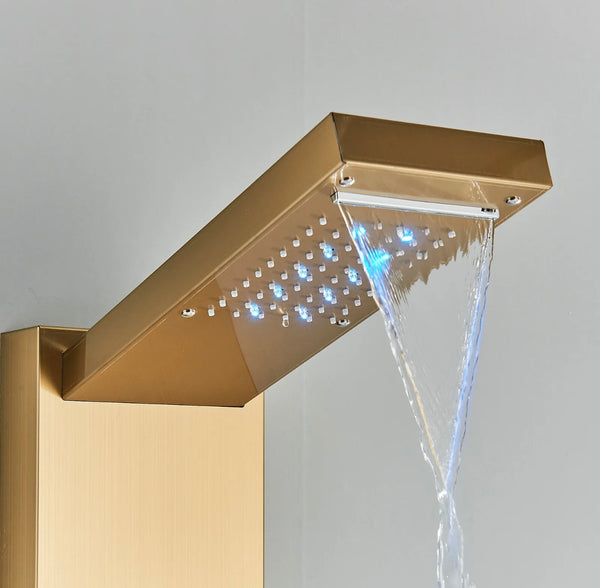 Stainless Steel LED Shower Panel 5-Funtion Tower Rain&Waterfall Massage Jets System Mixer