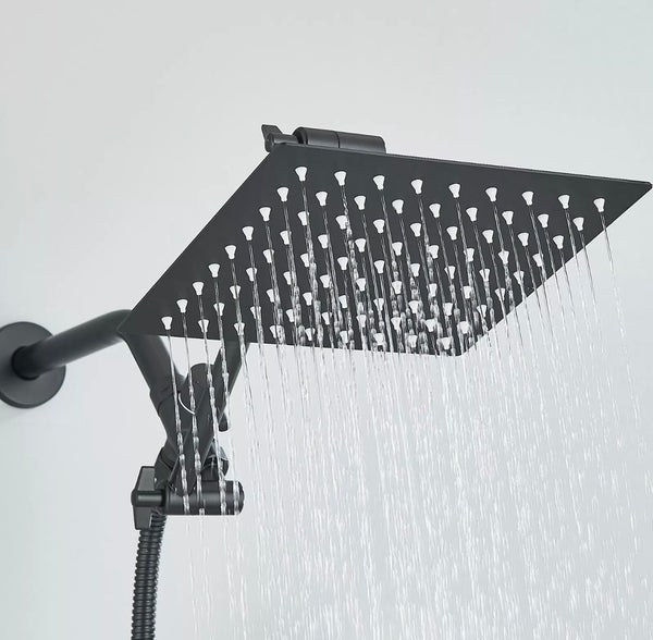 #1044 8-INCH MATTE BLACK SHOWER HEAD KIT WITH HANDHELD SHOWER