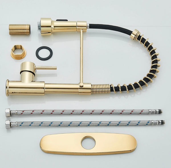 #1551 GOLD LED PULL-DOWN KITCHEN FAUCET WITH DUAL SPRAY HEAD