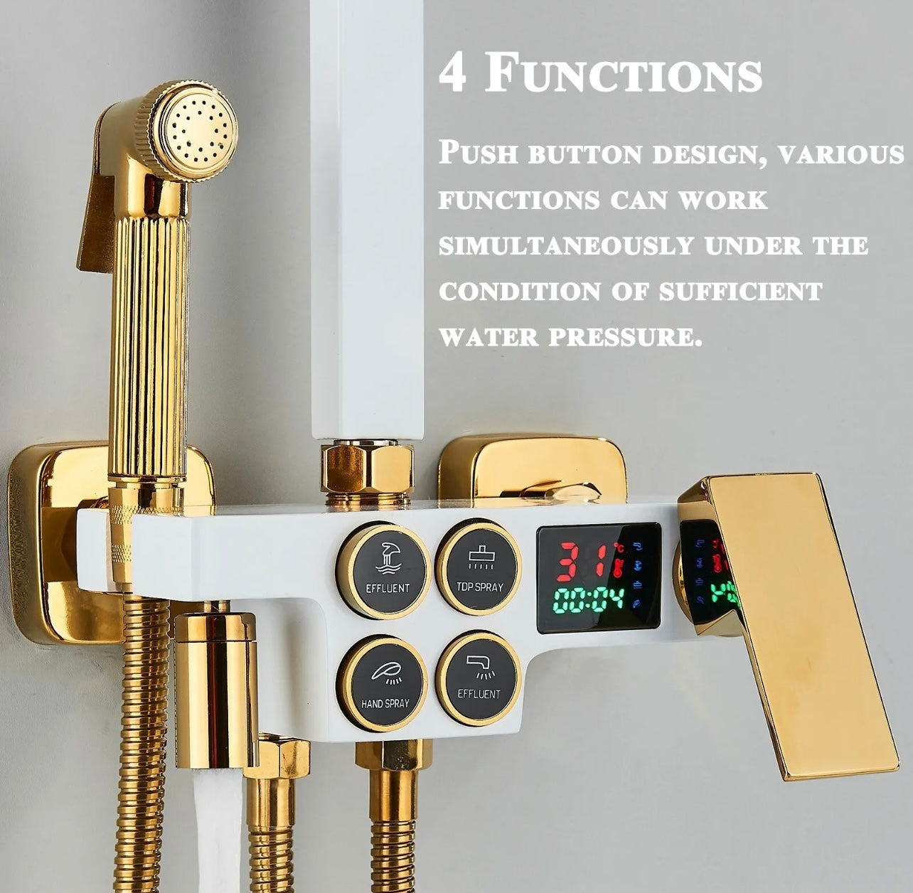 4 In 1 Rainfall Button Press Exposed Shower System With LCD Display