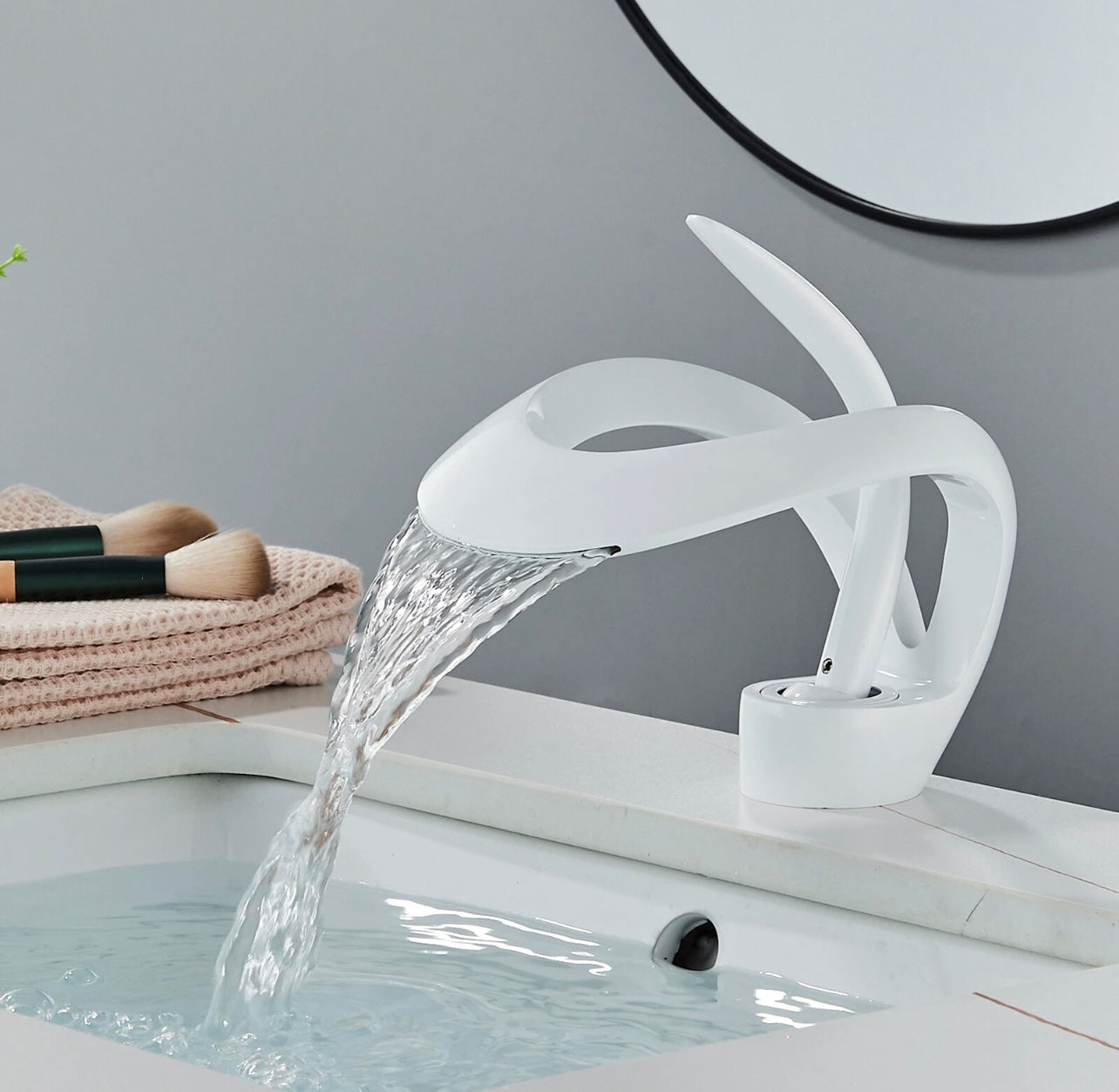 #1403 WHITE LAVATORY WATERFALL FAUCET