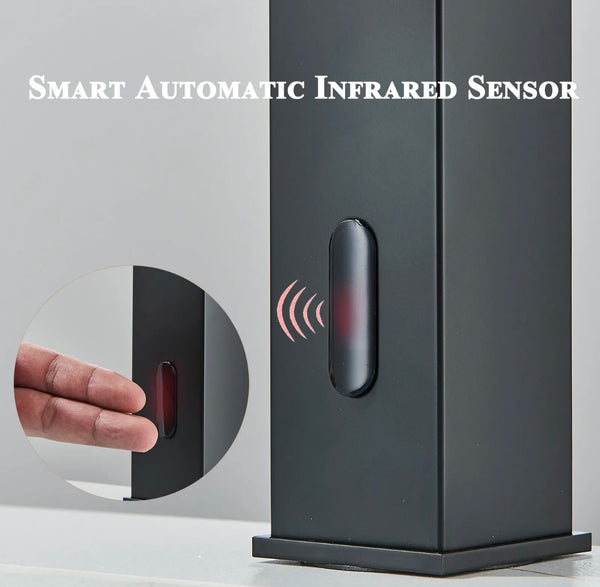 #1433 MATTE BLACK TOUCHLESS WITH INFRARED SENSOR WATERFALL SPOUT VANITY FAUCET