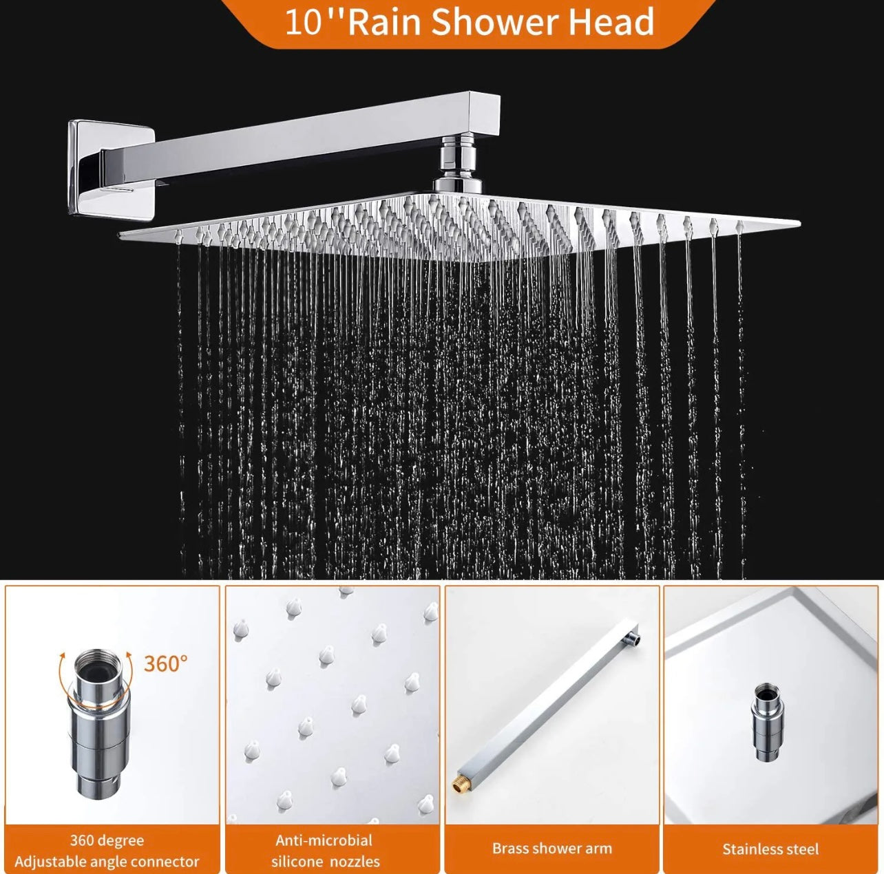 10 inch chrome 3 function shower system