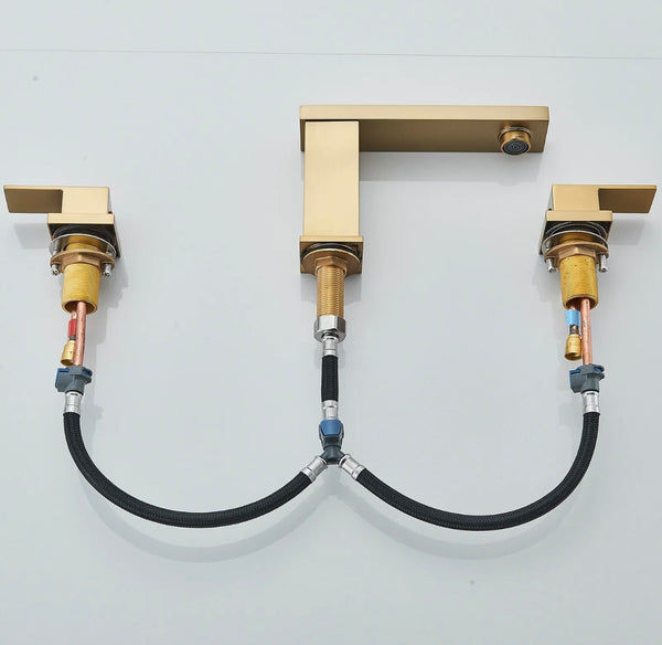 #1412 BRUSHED GOLD 8 INCH WIDESPREAD WATERFALL VANITY FAUCET