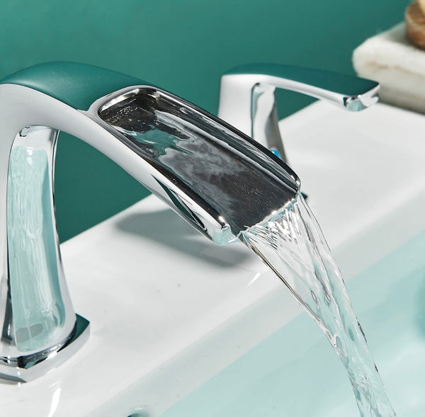 #1485 CHROME WIDESPREAD 8-INCH WATERFALL VANITY FAUCET