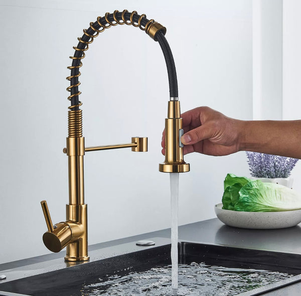 #1585 GOLD PULL-DOWN KITCHEN FAUCET WITH DUAL SPRAY HEAD