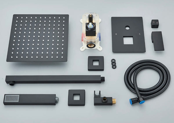 #1008 12 INCH MATTE BLACK LED 2 FUNCTION SHOWER SYSTEM