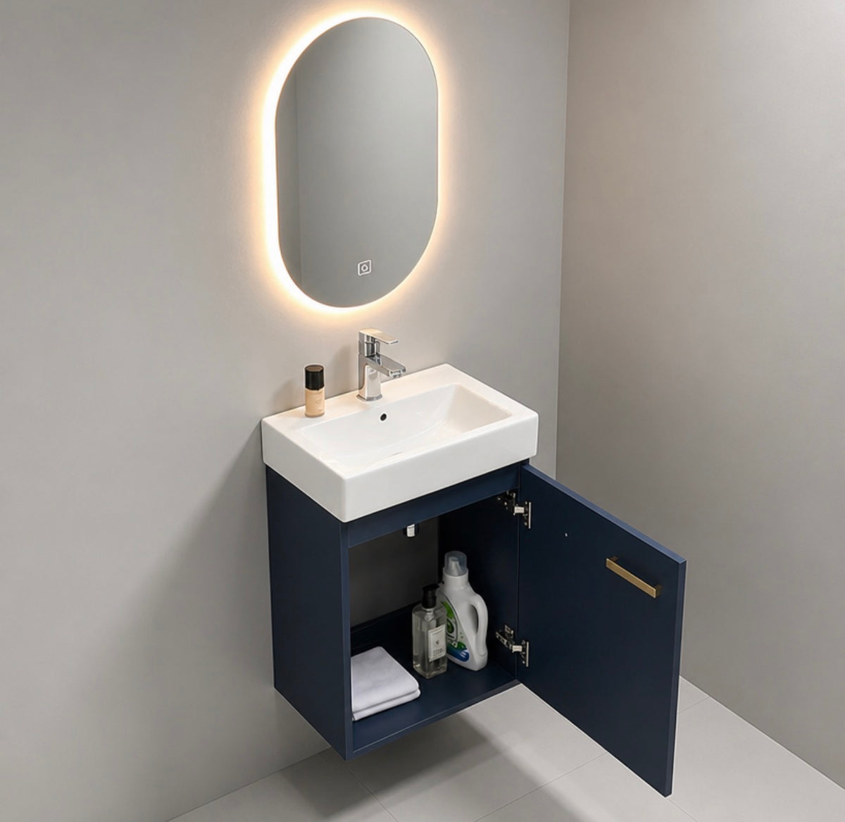 #1718 SG-9267 19-Inch Blue Floating Vanity Set with LED Mirror