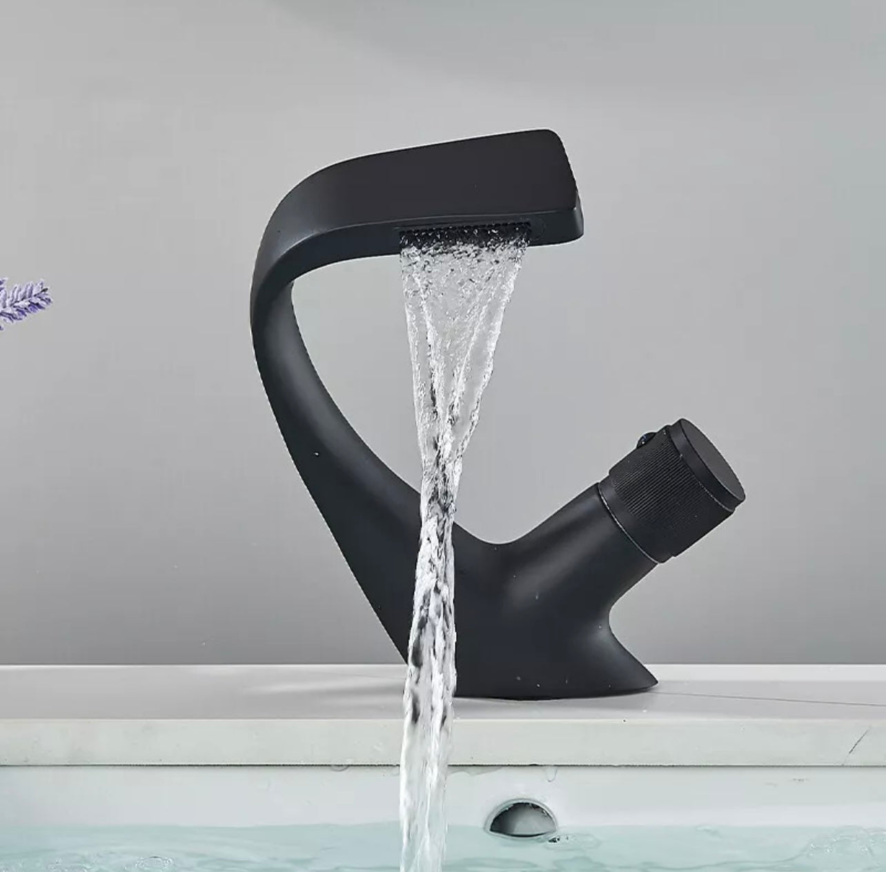 #1458 matte black waterfall vanity faucet