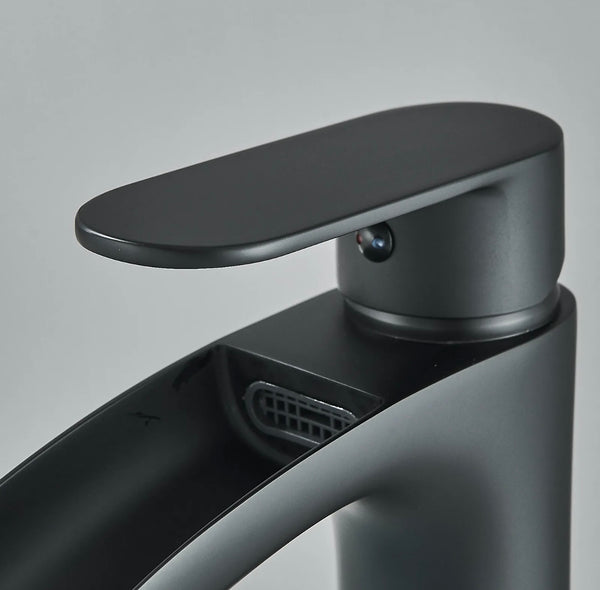 #1408 MATTE BLACK WATERFALL VANITY FAUCET WITH POPUP DRAIN