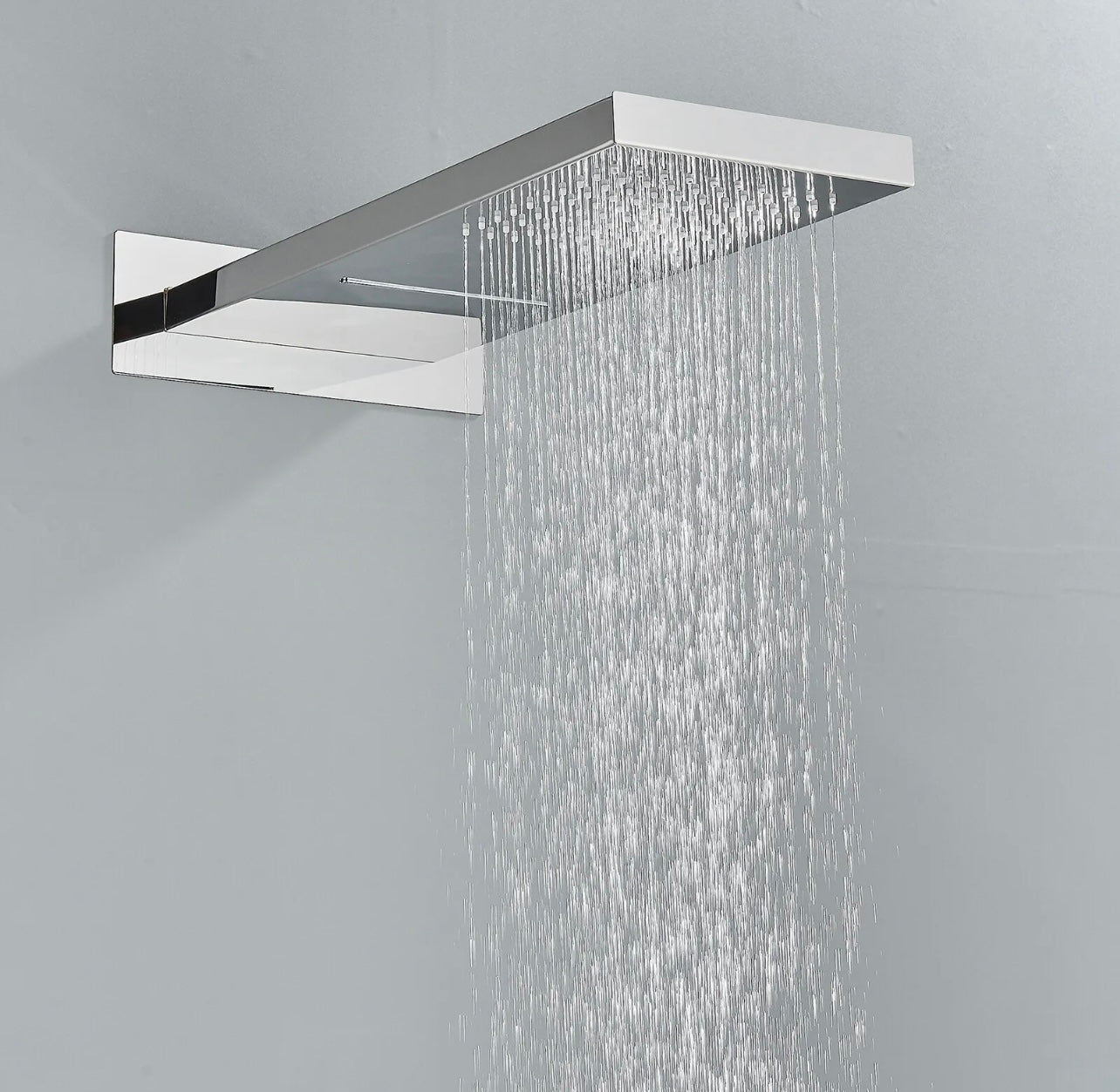 Chrome 2 function rain & waterfall shower head thermostatic mixer shower set