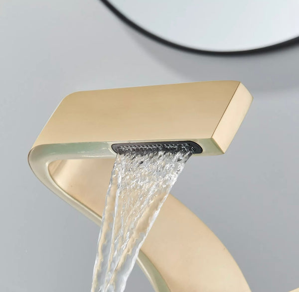 #1386 BRUSHED GOLD WATERFALL VANITY FAUCET