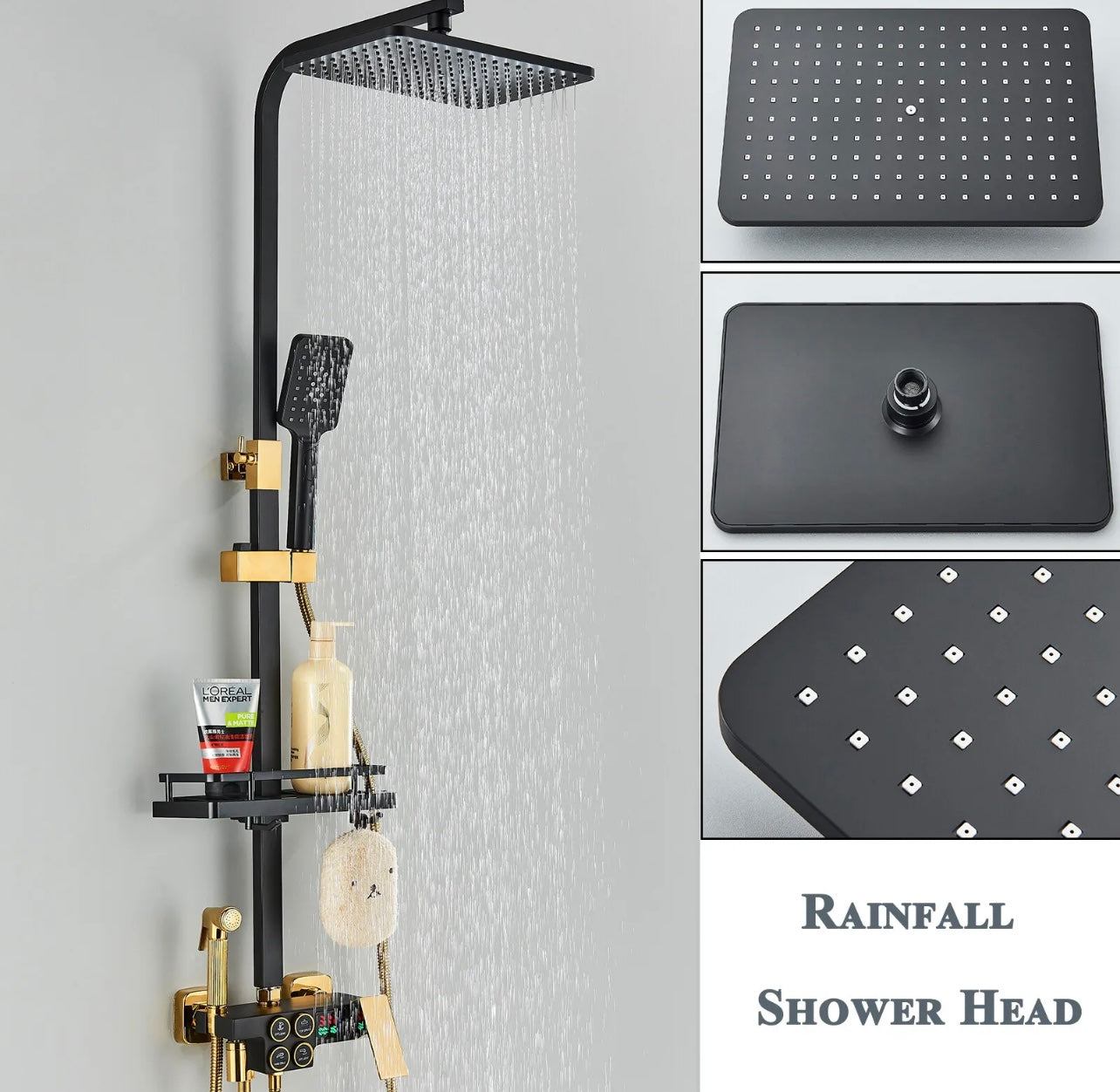 4 In 1 Rainfall Button Press Exposed Shower System With LCD Display