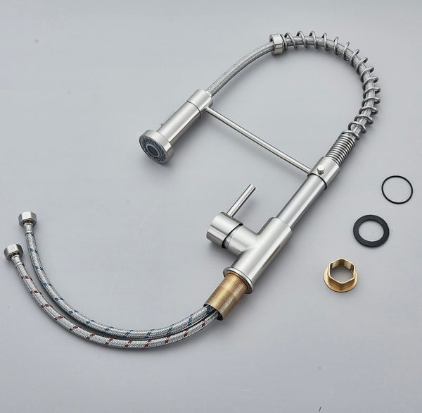 #1572 BRUSHED NICKEL SPRING PULL-DOWN KITCHEN FAUCET WITH DUAL SPRAY HEAD