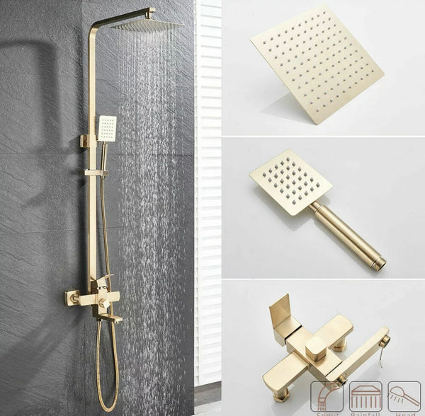 #1156 BRUSHED GOLD 3 In 1 RAINFALL EXPOSED SHOWER SET
