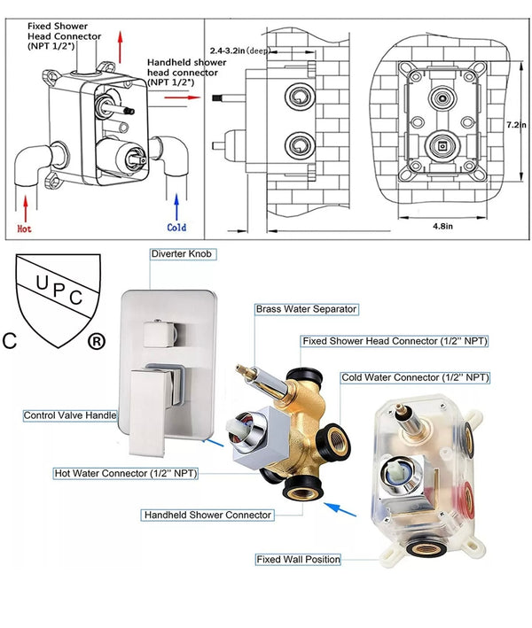 #1049 12-INCH LED BRUSHED NICKEL 2-FUNCTION SHOWER SYSTEM