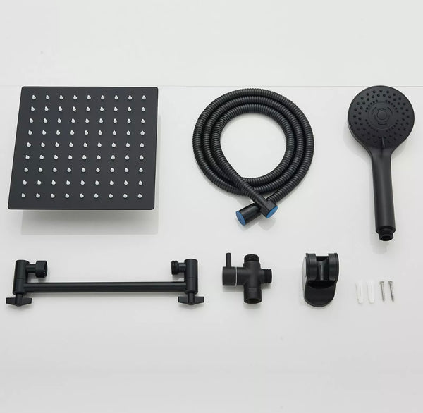 #1046 12-INCH MATTE BLACK SHOWER HEAD & HANDHELD SHOWER WITHOUT SHOWER ARM COMBO