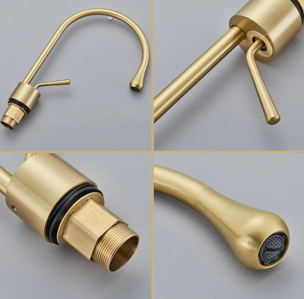 #1407 BRUSHED GOLD GOOSE NECK WATERFALL VANITY FAUCET