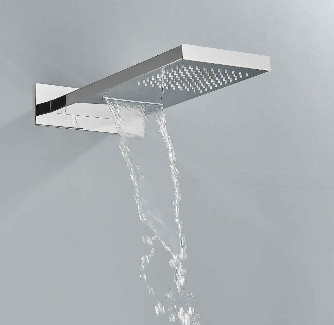 Chrome 2 function rain & waterfall shower head thermostatic mixer shower set