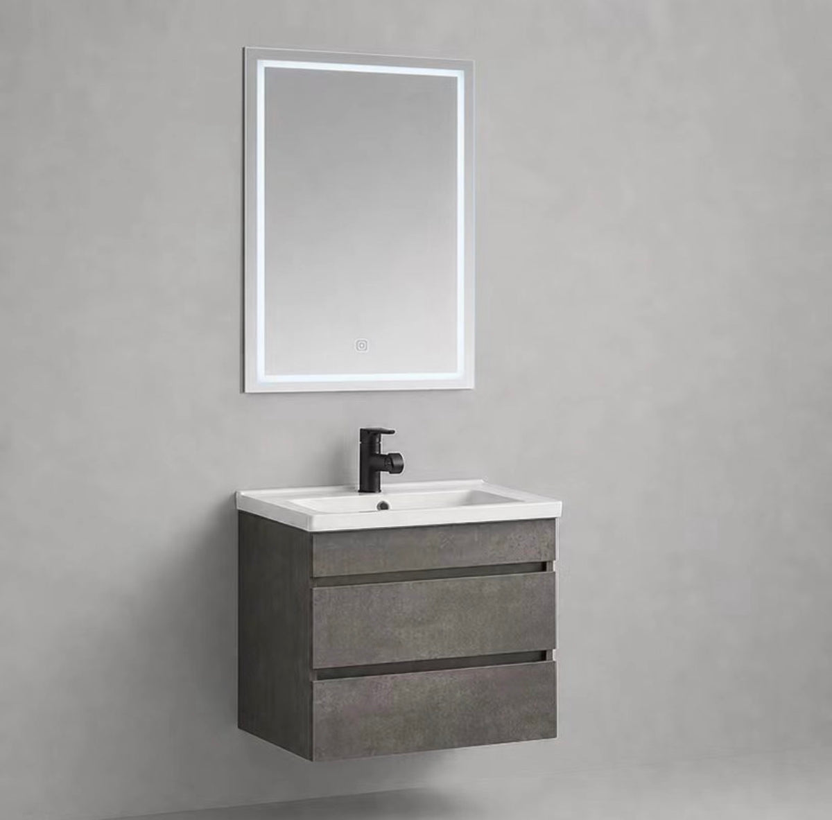 #1720 SG-9243 24-Inch Grey Floating Vanity Set with LED Mirror