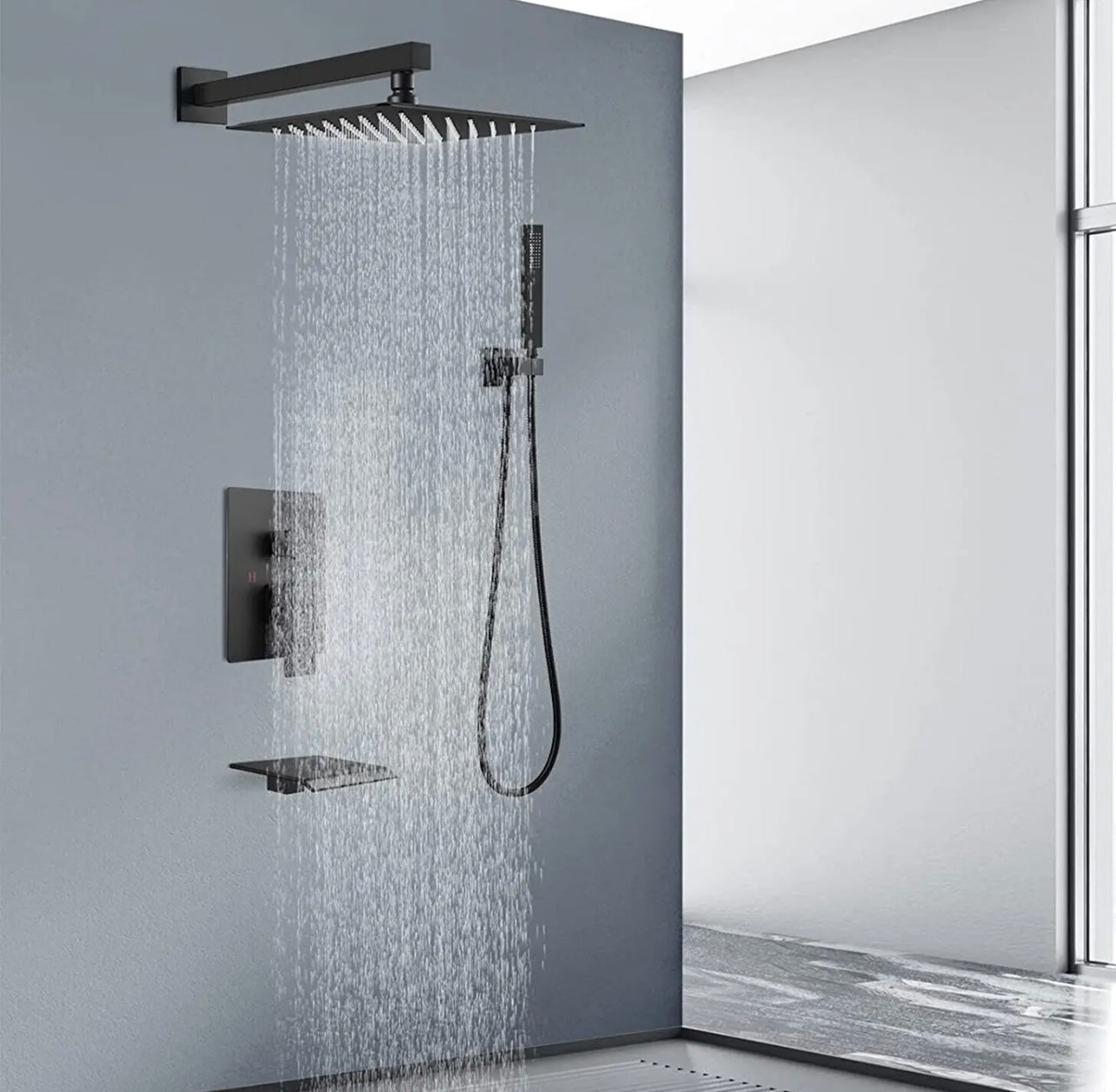 12 inch matte black 3 function shower system