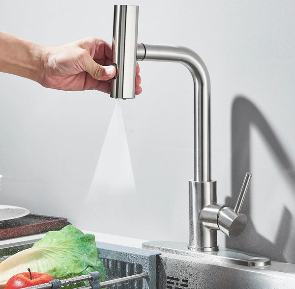 #1557 BRUSHED NICKEL 3 MODE PULL-OUT KITCHEN FAUCET