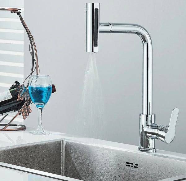 #1581 CHROME PULL-OUT 4 MODES KITCHEN FAUCET