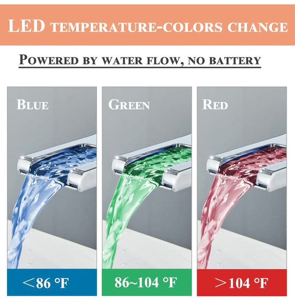 #1434 CHROME LED WATERFALL VANITY FAUCET