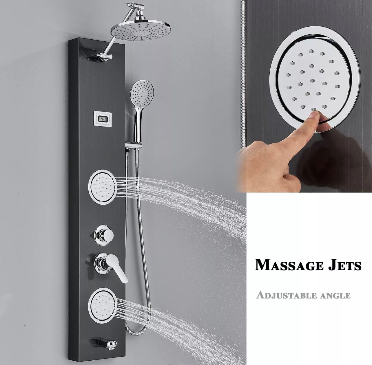 Stainless Steel 4 function Rainfall Shower Panel Tower Massage Shower Faucet System Black