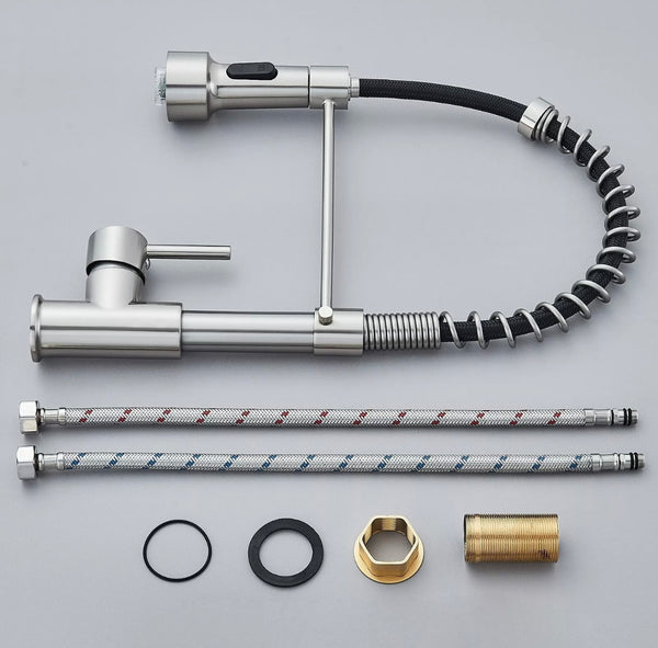 #1550 BRUSHED NICKEL LED PULL-DOWN KITCHEN FAUCET WITH DUAL SPRAY HEAD