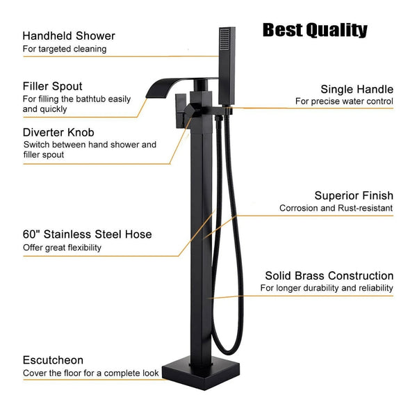 #1602 MATTE BLACK 2 FUNCTION WATERFALL SPOUT TUB FILLER FAUCET