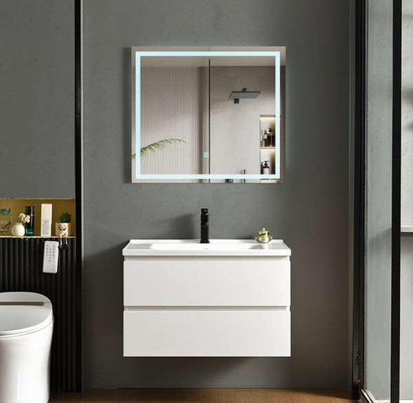 #1708 SG9243 32-Inch White Floating Vanity Set with LED Mirror