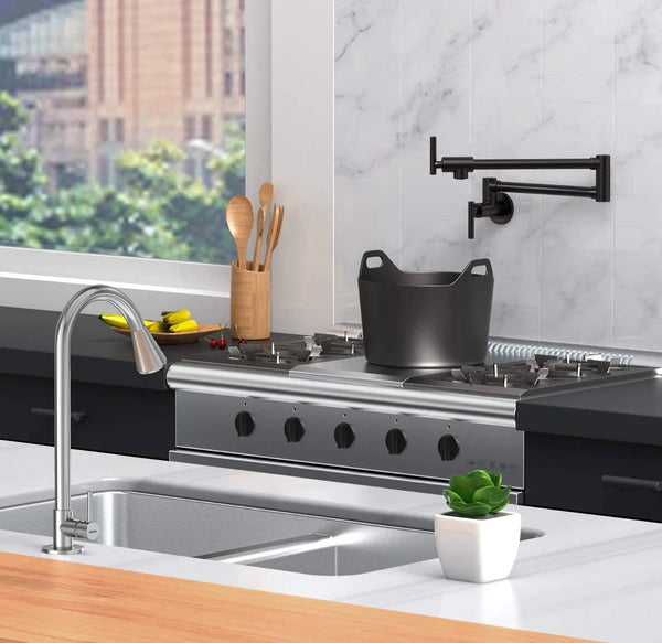 #1568 BRUSHED NICKEL COMMERCIAL WALL MOUNT POT FILLER FAUCET WITH EXTENDED SWING ARM