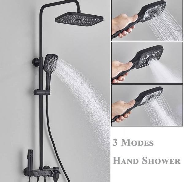 #1167 MATTE BLACK 4 IN 1 EXPOSED SHOWER SYSTEM SET LCD TEMP RAIN SHOWER HEAD COMBO OUTDOOR/INDOOR SHOWER FAUCET FIXTURES