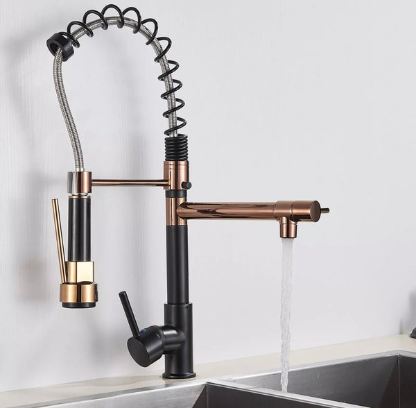 #1555 TWO TONE, OIL-RUBBED BRONZE & ROSE GOLD 2-FUNCTION PULL-DOWN KITCHEN FAUCET