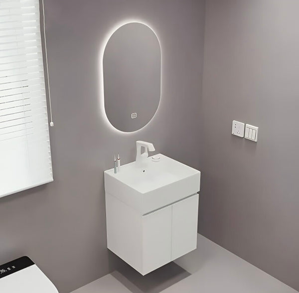 #1701 SG9263 19-Inch White Floating Vanity Set with LED Mirror