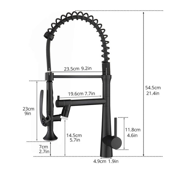 #1579 MATTE BLACK COMMERCIAL PULL-DOWN LED 2 FUNCTION KITCHEN FAUCET