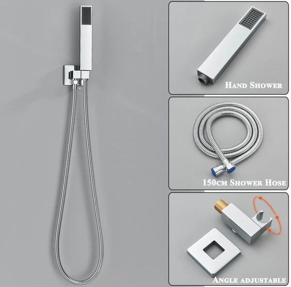 #1015 CHROME 2 FUNCTION RAIN & WATERFALL SHOWER HEAD THERMOSTAT MIXER SHOWER SET