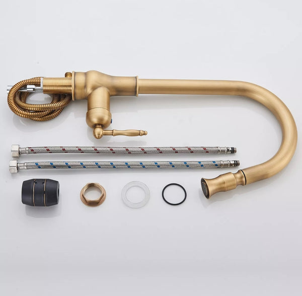 #1554 ANTIQUE BRASS PULL-OUT KITCHEN FAUCET