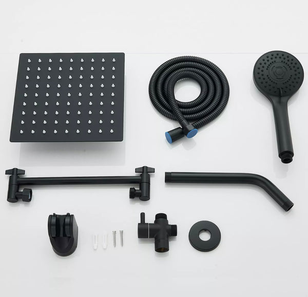 #1044 8-INCH MATTE BLACK SHOWER HEAD KIT WITH HANDHELD SHOWER