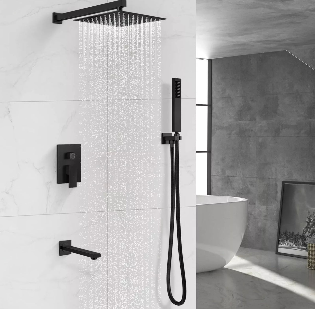 12 inch matte black 3 function shower system