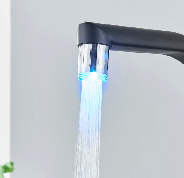 #1558 MATTE BLACK LED PULL-OUT KITCHEN FAUCET WITH SPRAYER